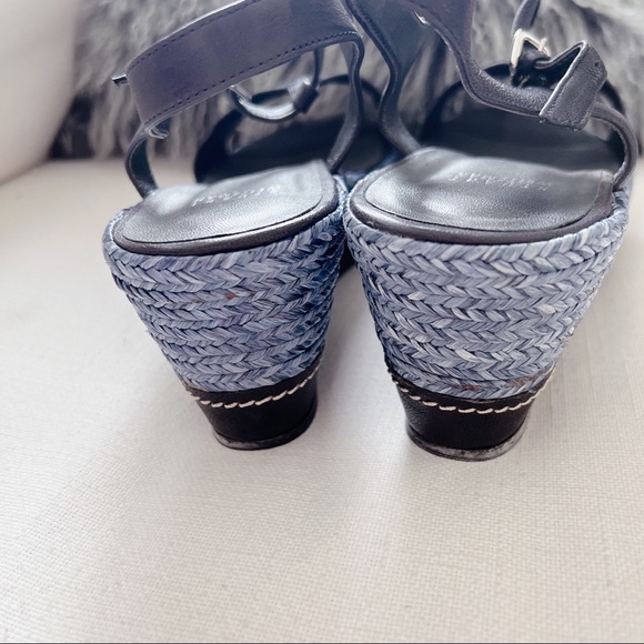 Stuart Weitzman Leather Braided Raffia Platform Wedges Blue Size 10.5 - Picture 7 of 9